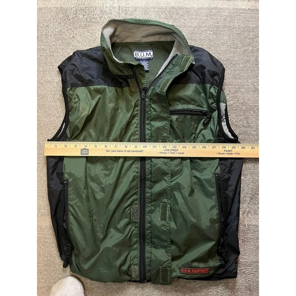 B.U.M. Equipment Vintage Mens Utility Vest Green Black Nylon Mesh Lined Medium
